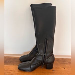 Leather knee boots with low heel (real leather)